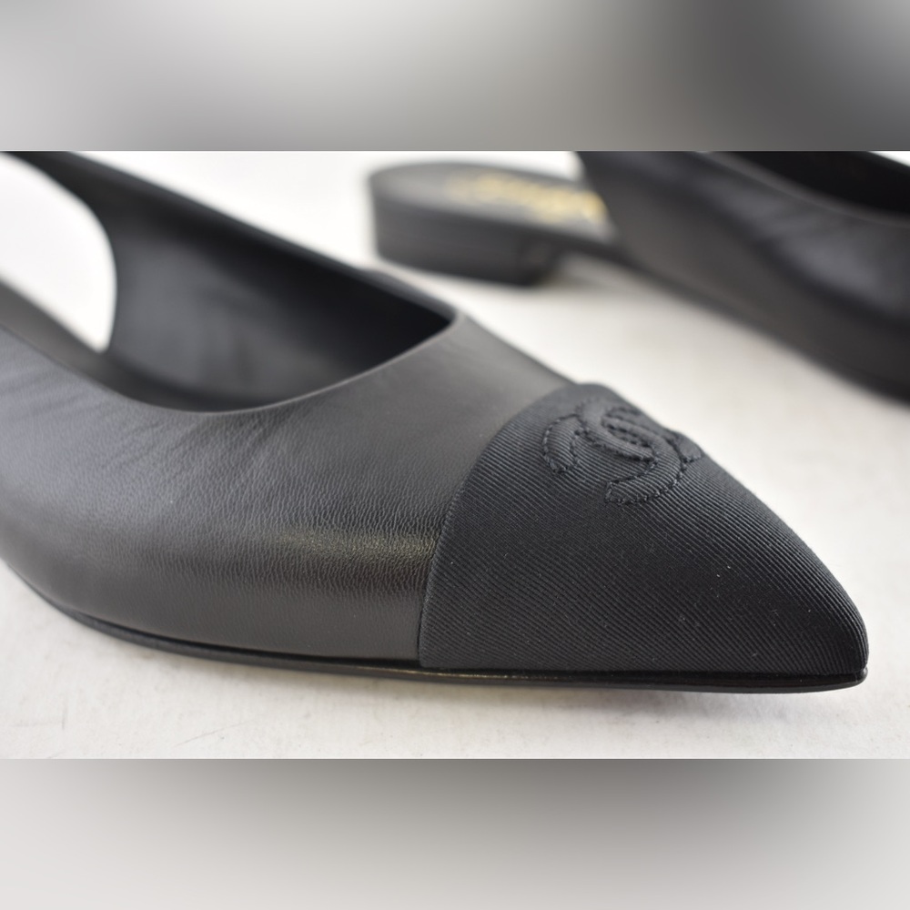 Chanel 24A Black Leather CC Logo Coco Sling Slingback Pointed Ballet Flat 38.5 - Picture 7 of 16